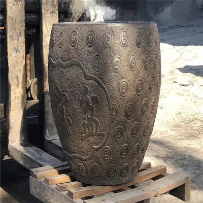 聚寶盆，仿古石雕，招財(cái)擺件