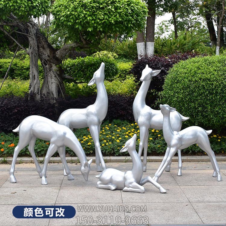 玻璃鋼純色梅花鹿雕塑，顏色可改