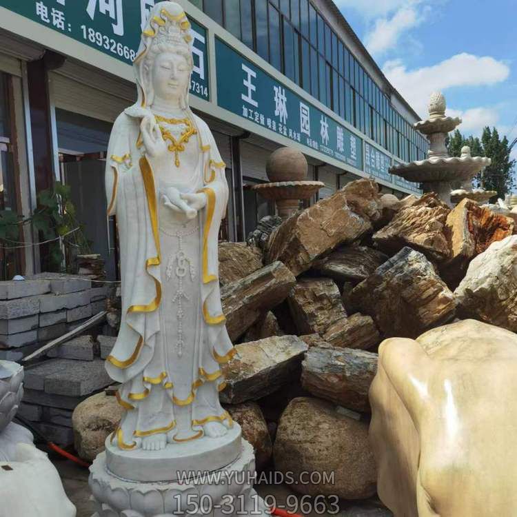 玻璃鋼彩繪戶(hù)外園林寺廟立式觀世音雕塑擺件