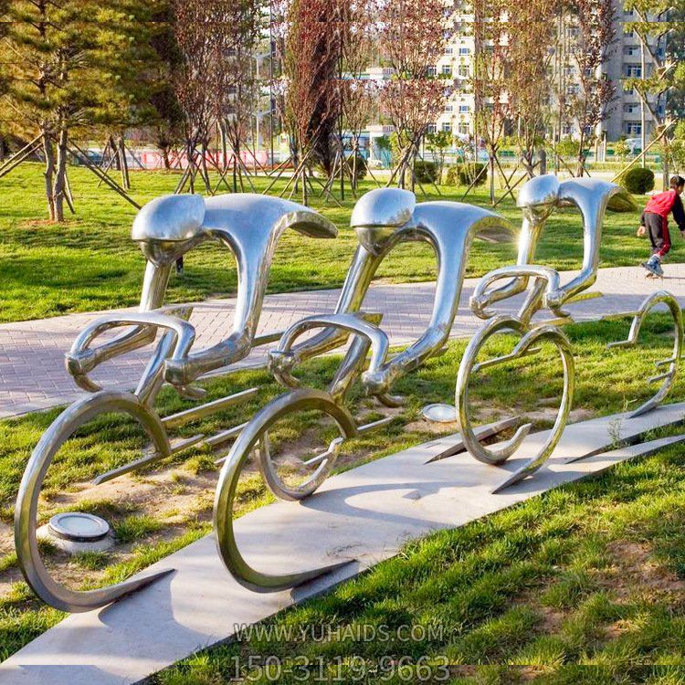 不銹鋼抽象騎行人物雕塑，公園園林體育運動主題雕塑