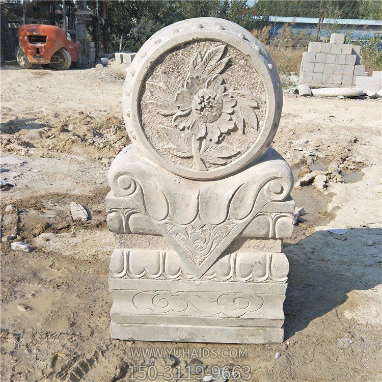 大理石抱鼓石，大門吉慶門墩雕塑