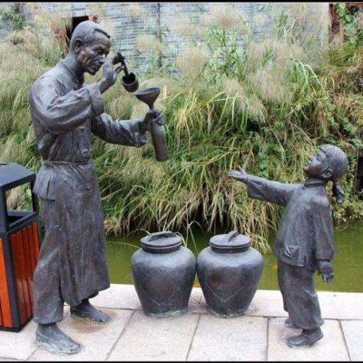 打酒，鑄銅民俗生活情景人物雕塑