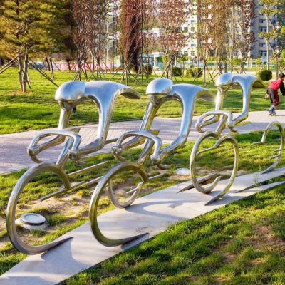 不銹鋼抽象騎行人物雕塑，公園園林體育運(yùn)動(dòng)主題雕塑