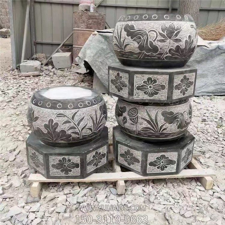 石雕花盆中式荷花魚(yú)缸庭院別墅仿古家用擺件雕塑
