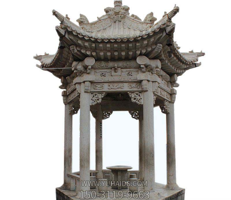 景區(qū)寺院戶(hù)外擺放花崗巖擺放六角涼亭雕塑