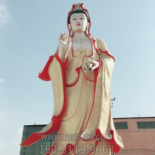 寺廟玻璃鋼彩繪漆金戶(hù)外大型觀音雕塑