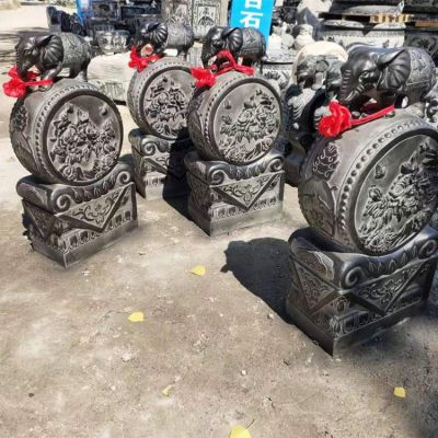 黑色大象抱鼓石，大理石門(mén)墩