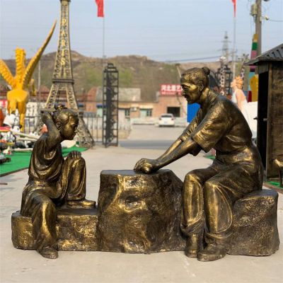 情景人物雕塑，城市街道玻璃鋼仿銅創(chuàng)意情景人物雕塑