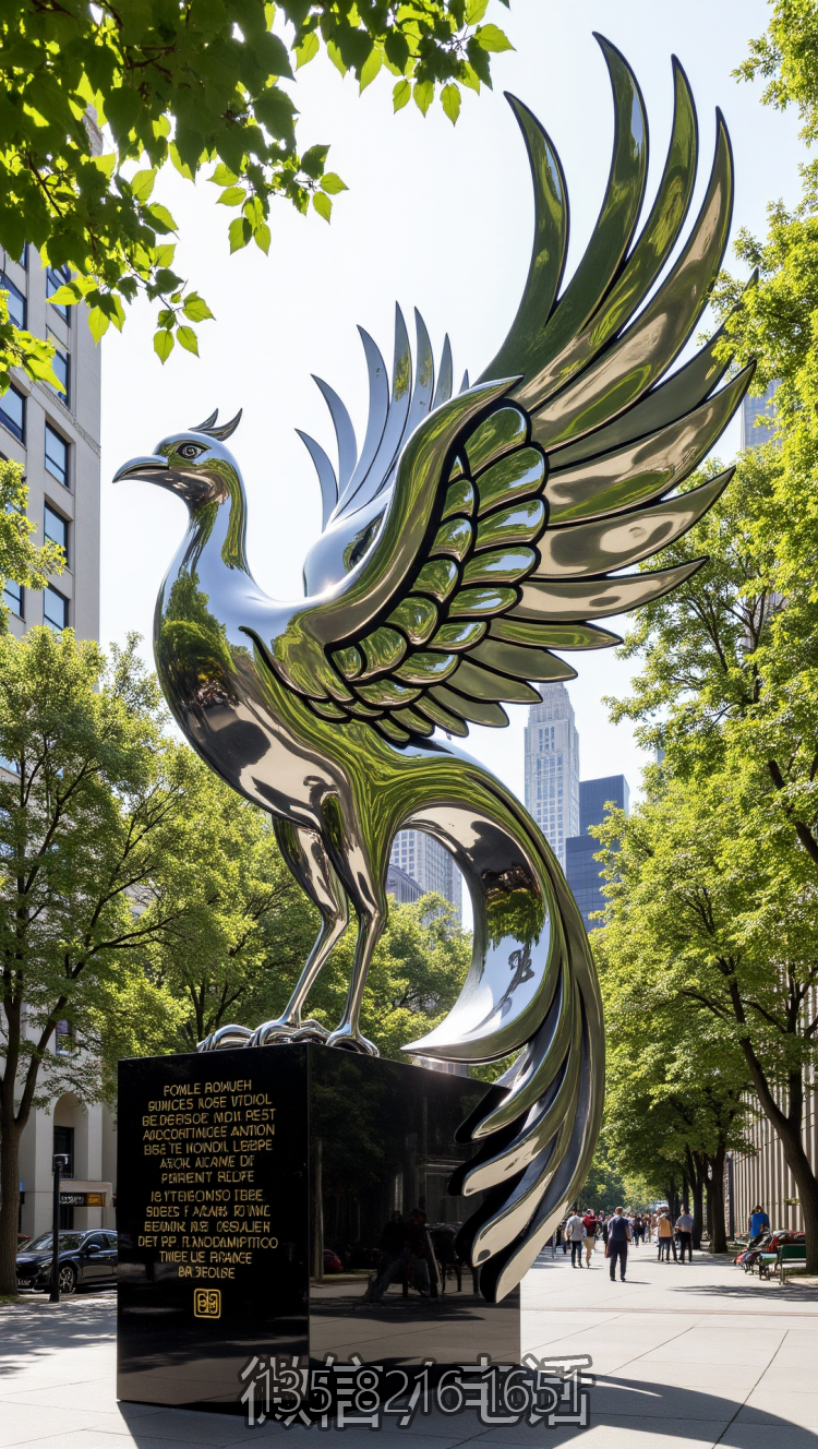 不銹鋼鏡面仿真鳳凰神鳥雕塑