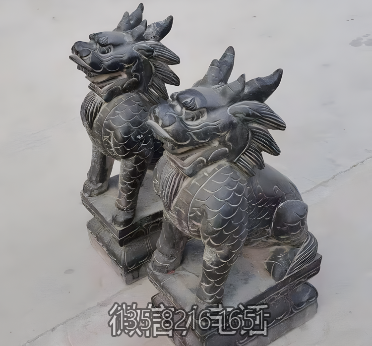 宅院門(mén)口擺件一對(duì)鎮(zhèn)宅辟邪青石石雕麒麟雕塑