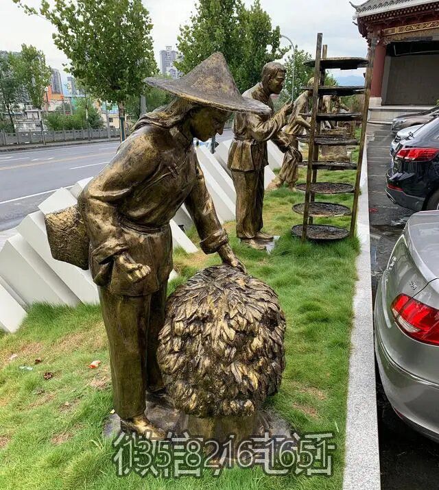 茶文化戶(hù)外景觀玻璃鋼采茶的人物雕塑