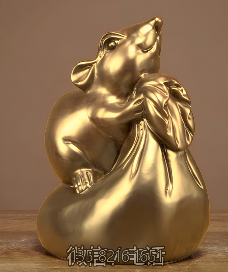 創(chuàng)意景觀擺件招財進(jìn)寶定制玻璃鋼仿銅十二生肖鼠雕塑