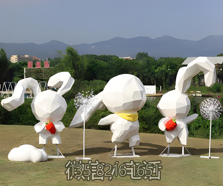 商業(yè)街戶(hù)外景觀裝飾美陳裝飾擺件玻璃鋼塊面兔子雕塑